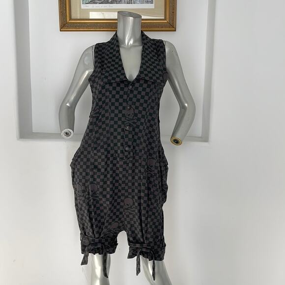 A.D. MOON Pants - A.D. MOON Romper Gray/Teal Plaid Size M